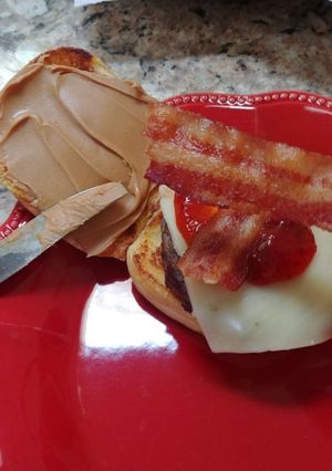 A picture of Thai Peanut Butter Bacon Cheeseburgers.