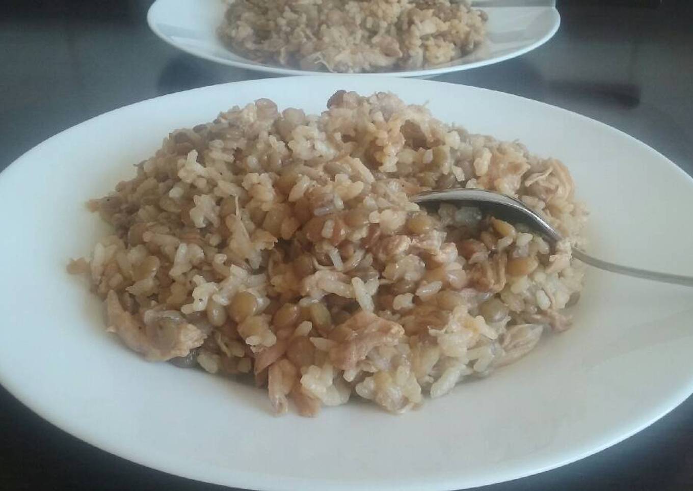 Arroz con pollo y lentejas