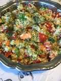 Salade de crevettes au chou vert, radis noir et tomates