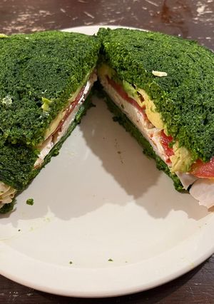 A picture of Sandwich on Spinach Bread.