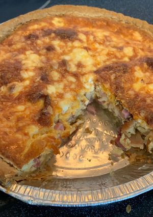 A picture of Bacon /Ham/Cream Cheese Quiche.