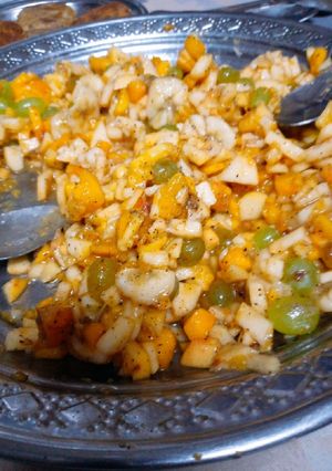 A picture of Banana grapes mix fruit chat.