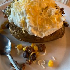 A picture of Black bean & corn Taco baked potatoes(for picky eaters see recipe for regular taco baked potatoes).