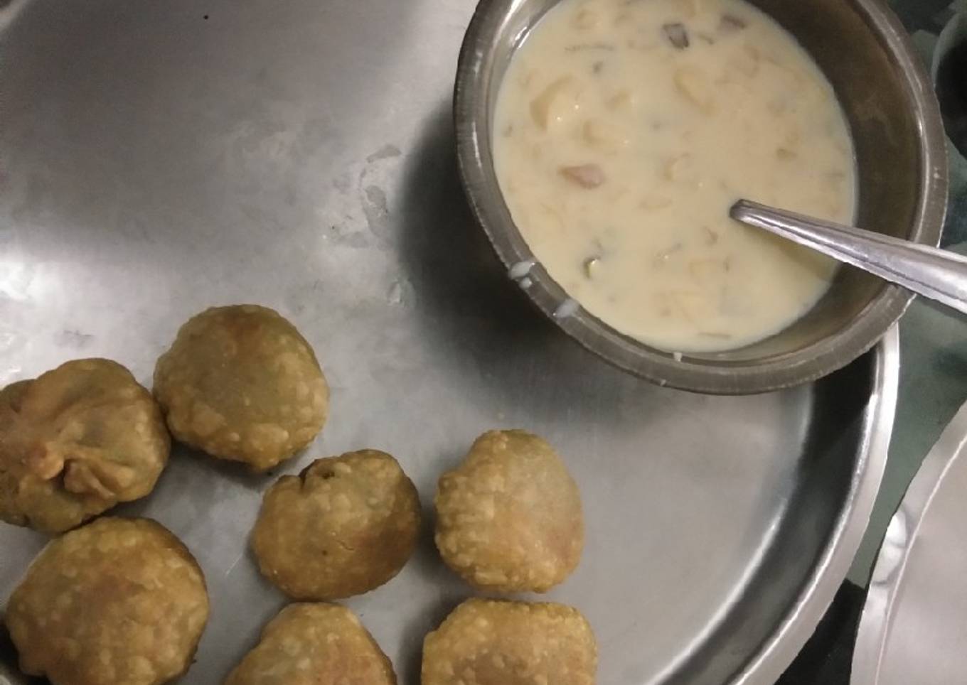 Tuvar kachori and fruit salad
