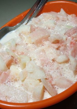 A picture of Water melon and milk.