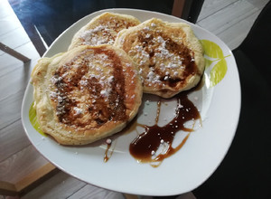 Una foto de Hot cakes sin huevo