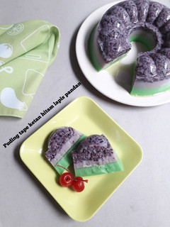 Foto resep Puding tape ketan hitam lapis pandan