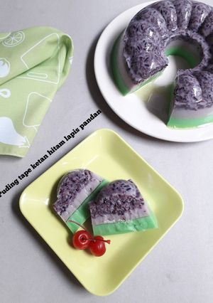 Foto resep Puding tape ketan hitam lapis pandan