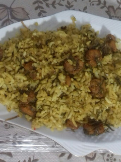عکسی از دستور 🍤🌿🍚 شوید پلو زعفرانی با میگو🍚🌿🍤
