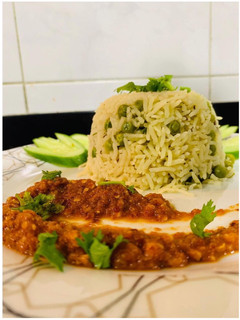 A picture of 3 colour Matar Pulao.