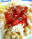 Macarrones con salsa dos chorizos!!