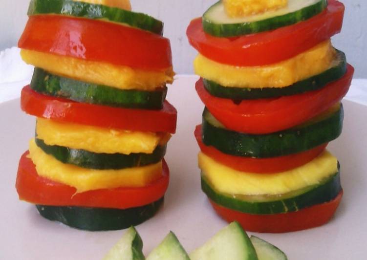 Tomato Mango Cucumber Salad Towers