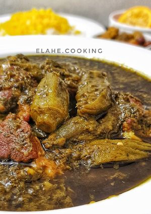 عکسی از دستور خورشت بامیه با سبزی