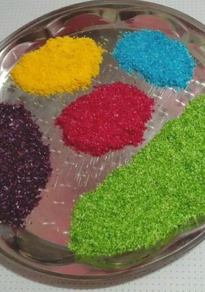 عکسی از دستور پودر نارگیل رنگی برای تزیین کیک و شیرینی و دسر