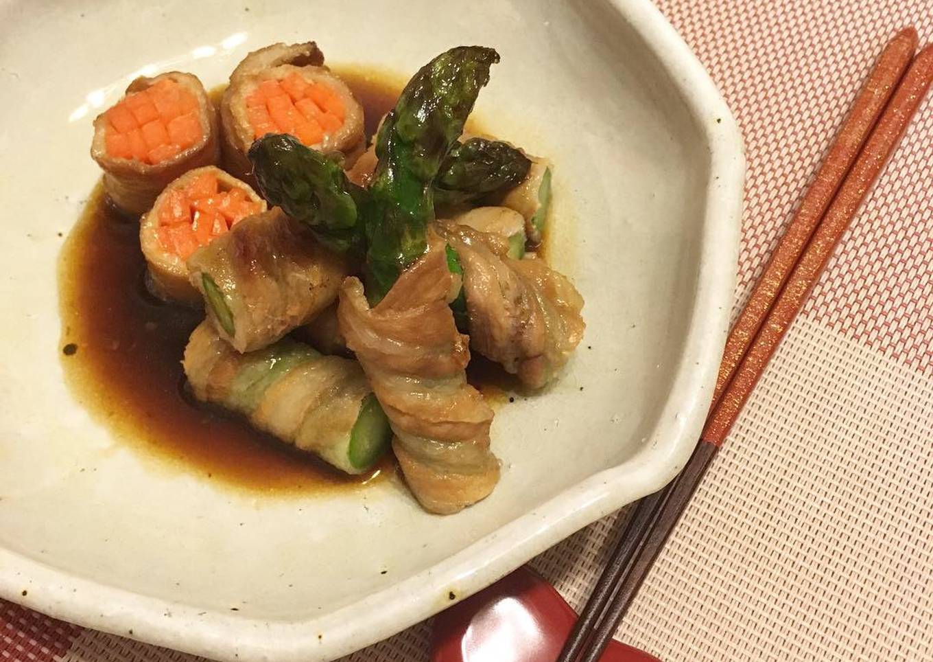 Japanese Niku Maki the Vegetables wrapped in Pork Belly