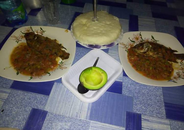 Fish Stew with Ugali and Avocado