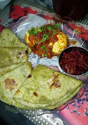 A picture of Palak Roti With Egg Roast.