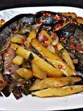 Grilled cat fish with potatoes and spinach