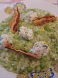 Risotto Verde alla Crema di Piselli con Pancetta Croccante