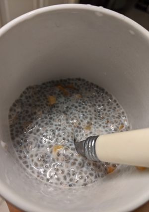 A picture of Peaches and coconut cream chia pudding.