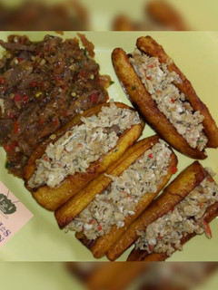 A picture of Plantain with scrambled egg.
