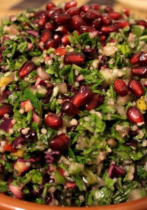A picture of Arugula and Couscous Tabbouleh.