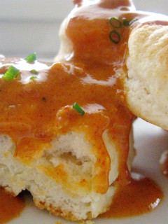 A picture of Buttermilk Biscuits With Chorizo Cream Gravy.
