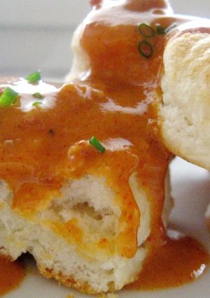 A picture of Buttermilk Biscuits With Chorizo Cream Gravy.