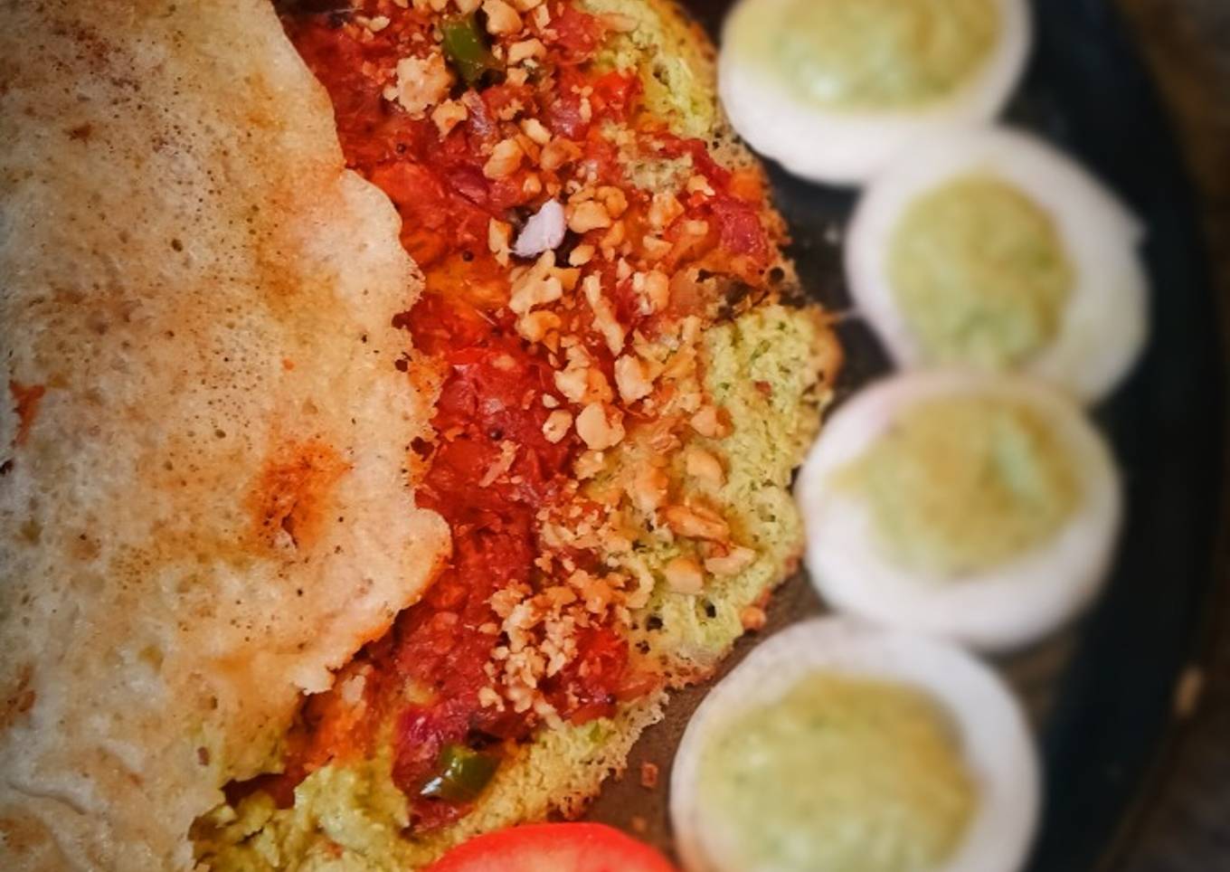 Walnut filled dosa with walnut chutney