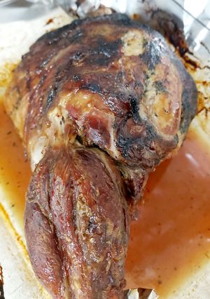 A picture of My Minted Christmas Leg of Lamb.
