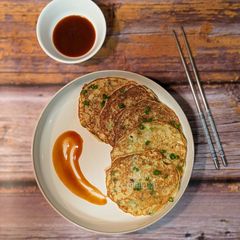 A picture of Okonomiyaki (Japanese savoury pancakes).