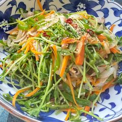Stir-fry of Pea shoots, Vegetables, and Pork belly A picture of Stir-fry of Pea shoots, Vegetables, and Pork belly.