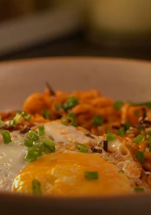 A picture of Korean Buldak Ramen.