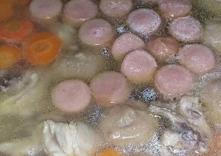 Resep Sup ayam sosis,bakso dan makaroni yang Enak Banget