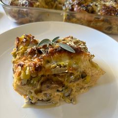 A picture of Mushroom Bread Pudding.