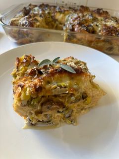 A picture of Mushroom Bread Pudding.