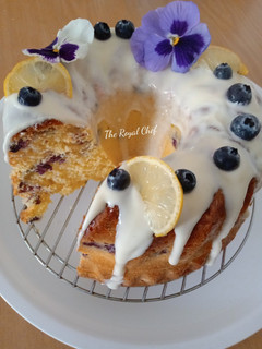 A picture of Lemon and blueberry cake.