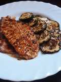 Lomo adobado a la plancha con calabacines