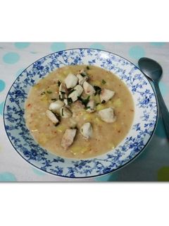 Foto resep Krim soup kentang toping ayam garlic spicy