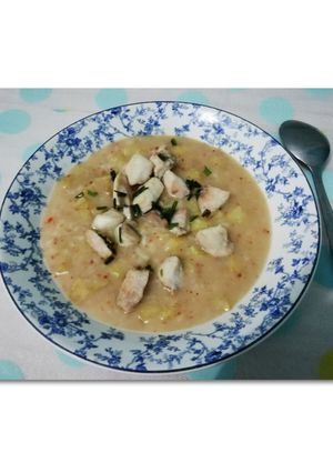 Foto resep Krim soup kentang toping ayam garlic spicy