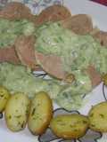 Peceto con salsa de puerros y papines
