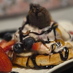 A picture of Ice Cream Laden Waffles.