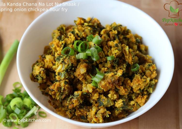 Lila Kanda Chana Na Lot Nu Shaak/Spring Onion Chickpea Flour Fry/Kandacha Patichya Zunka