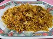 A picture of onion potato biryani