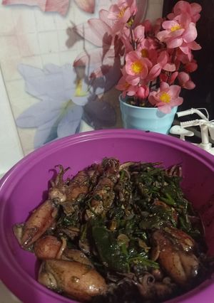 Foto resep Kangkung cumi bumbu hitam