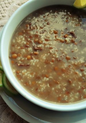 A picture of Lamb Shank Lentil Soup.