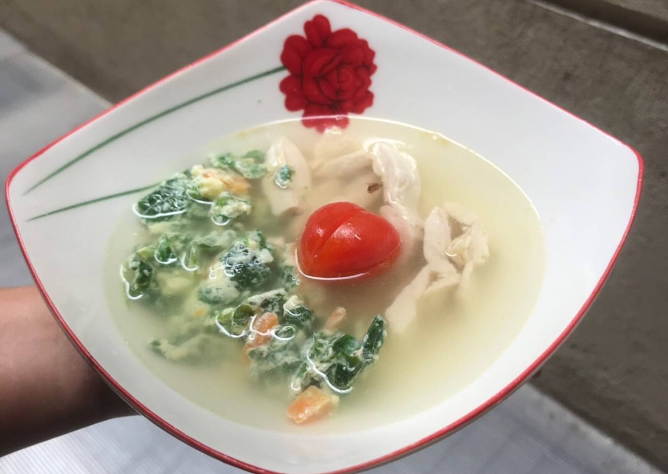 Chicken and Cheese Egg Scrumble Soup