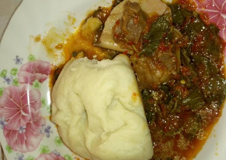 Quick and Easy Pounded yam with vegetable soup