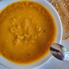 Butternut squash soup A picture of Butternut squash soup.