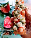 Tosta de crudités de espárrago y zanahoria con mousse de Roquefort y nueces